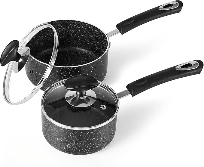 Nonstick Saucepan Set with Lid, Non Stick 1Qt & 2Qt Sauce Pan Set with Glass by HooJay