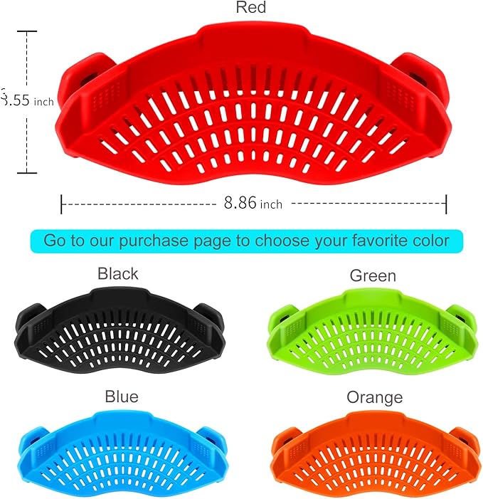 Clip On Strainer Silicone for all Pots and Pans, AUOON Pasta Strainer Clip on - Image 2