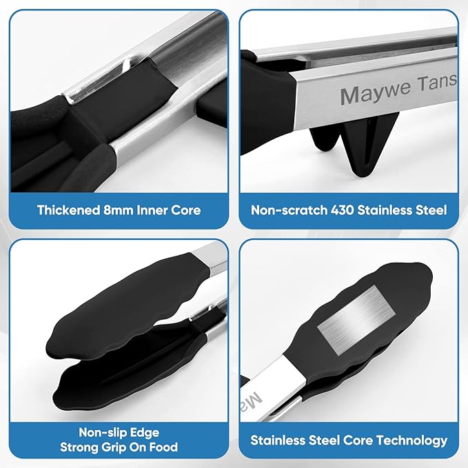 5-Pack Silicone Tongs for Cooking, Maywe Tanso 4PCS 13-Inch Kitchen Tongs - Image 7