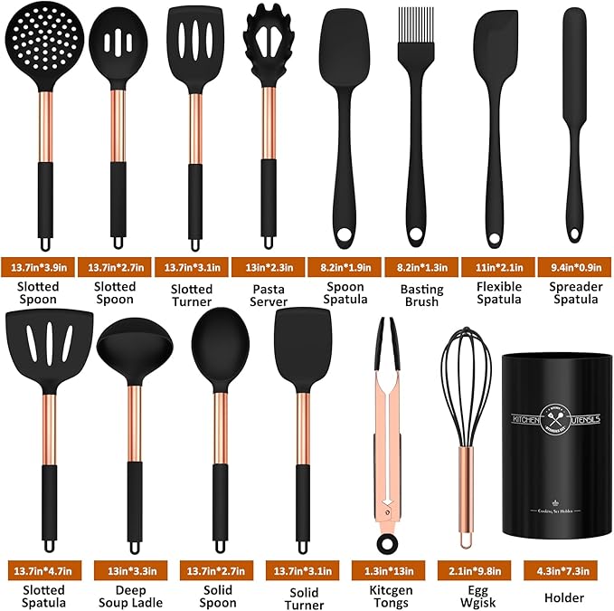Silicone Cooking Utensil Set, Umite Chef Kitchen Utensils 15pcs Cooking - Image 2