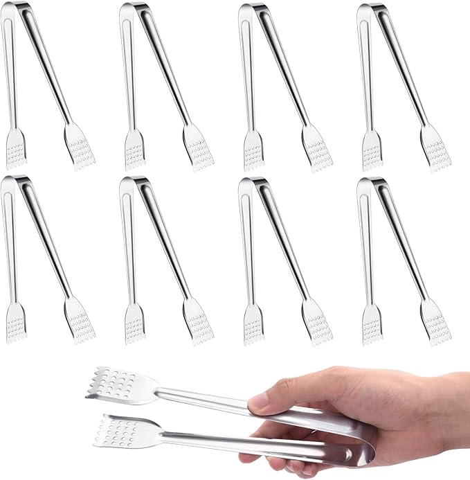 8 Pack Serving Tongs, 9 Inch, Stainless Steel by Tcoin