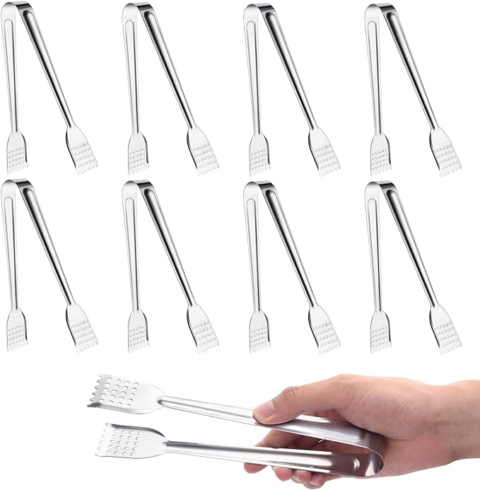 8 Pack 7-Inch Stainless Steel Serving Tongs, Mini Buffet Tongs by Tcoin