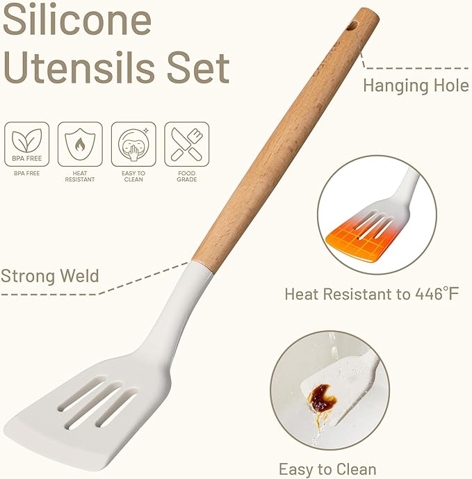 CAROTE Silicone Cooking Utensils Set, Kitchen Utensils Set 10 Pcs - Image 3
