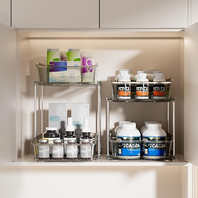 Delamu 2-Tier Under Sink Organizers and Storage, Pull Out Kitchen Pantry - Image 3