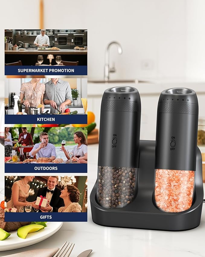 CIRCLE JOY Rechargeable Salt and Pepper Grinder Set, Gravity Sensor Electric - Image 7