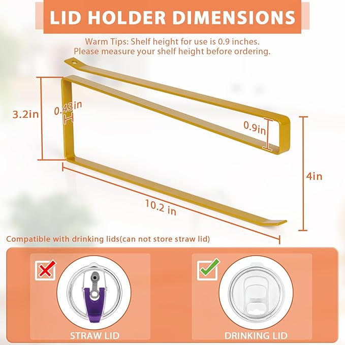 Tumbler Lid Organizer, Horizontal Tumbler Lid Storage Hook Up to 10 Lids - Image 3
