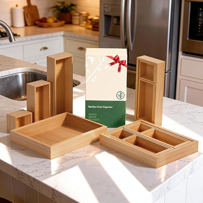 Bamboo Drawer Organizer 14 Pcs for Kitchen Multi-purpose Storage Dividers for - Image 9
