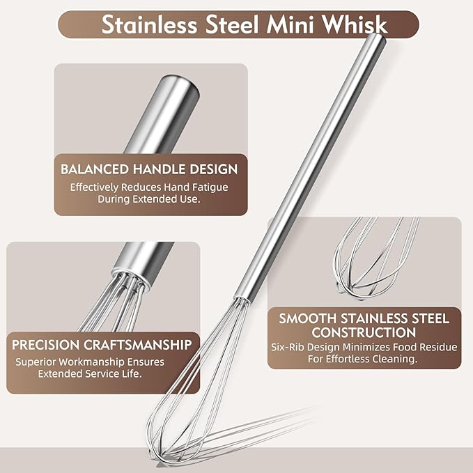 10 Inch Mini Whisk, 304 Anti-Rust Stainless Steel Small Whisks - Image 4