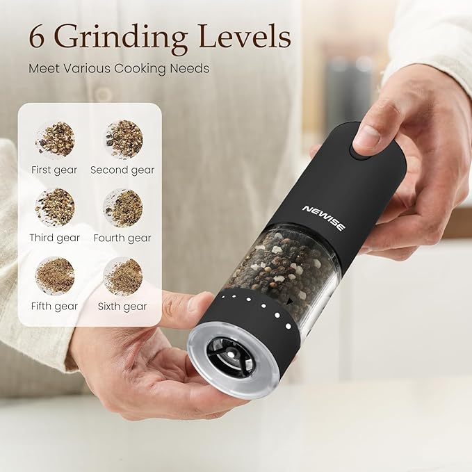 Newise Electric Salt & Pepper Grinder Set, Rechargeable - Image 3
