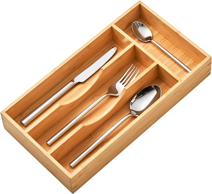 Umilife Bamboo Kitchen Drawer Organizer, 7 Inch Silverware Utensils Tray Holder by Umilife
