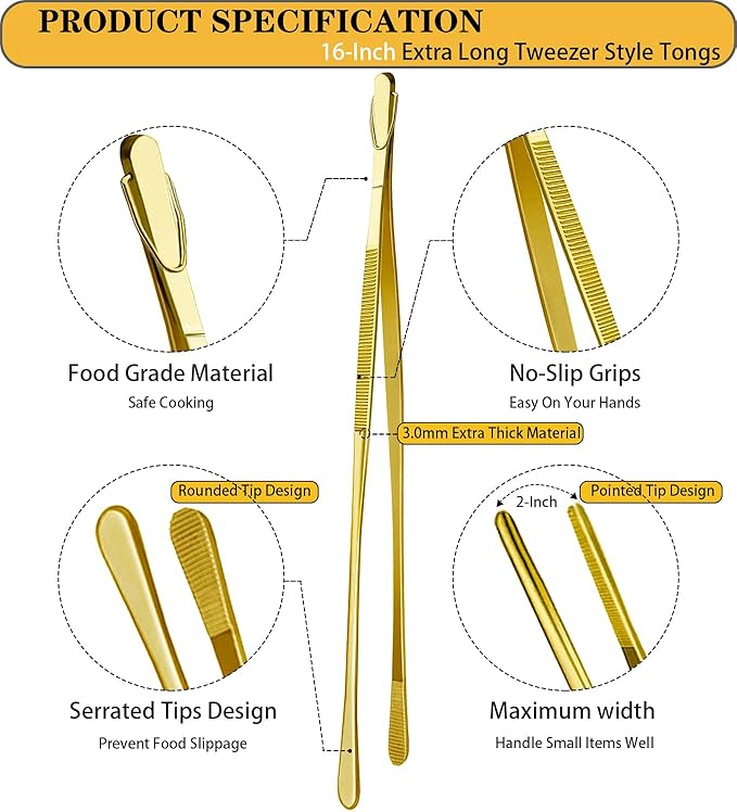 JETKONG 2 Pcs 16-Inch Heavy Duty Cooking Tweezers Extra Large Stainless Steel - Image 2