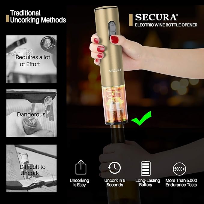 Secura Electric Wine Opener, Automatic Bottle Corkscrew Opener - Image 2
