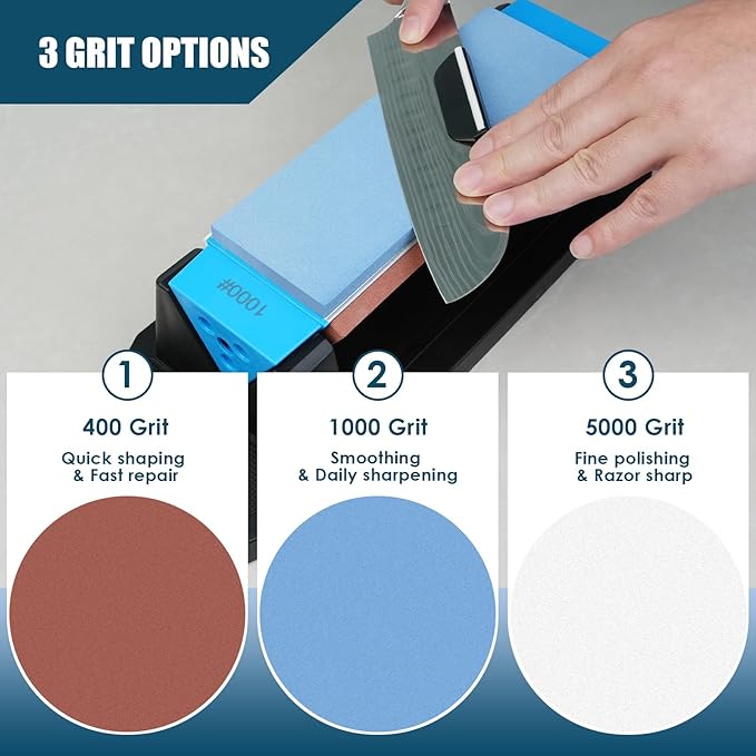 Large Knife Sharpening Stone, Tri-Stone Knife Sharpener, 3 Sides Grit - Image 3