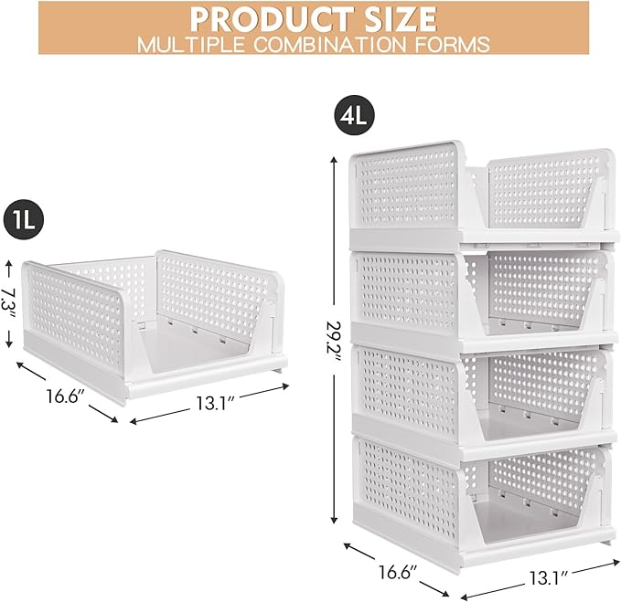 4 Pack Stackable Closet Storage Basket - Image 3