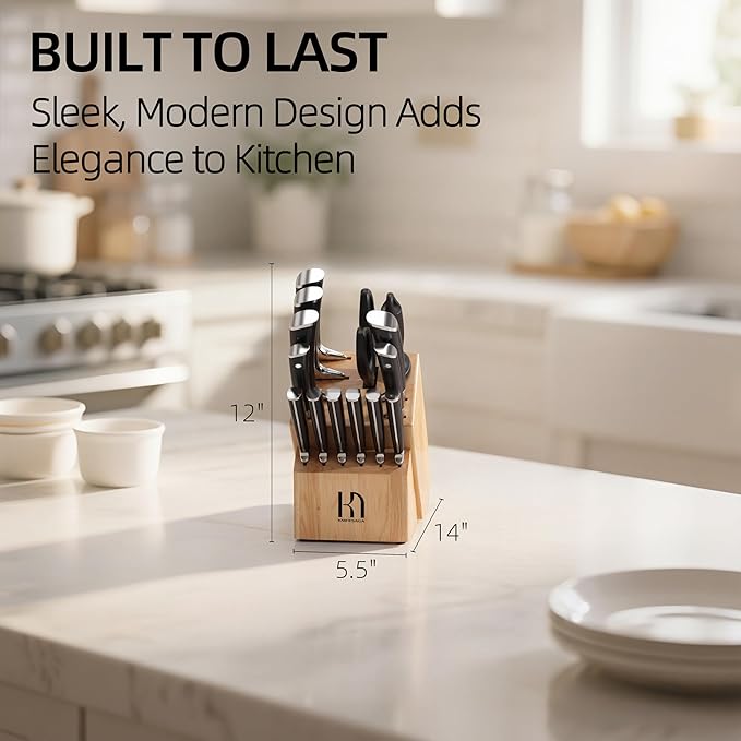 KnifeSaga Knife Set with Block, Japanese 15 PCS Ultra Sharp Ktichen Knives Set - Image 7