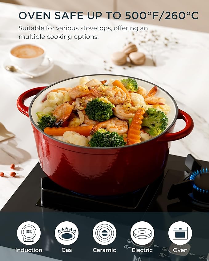 Enameled Cast Iron Dutch Oven - 6QT Pot - Heavy-Duty Cookware - Image 5