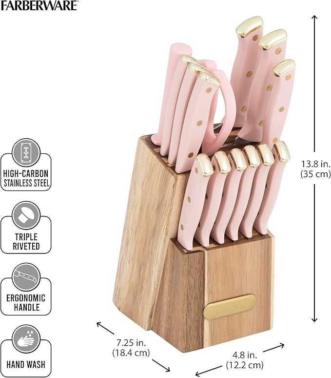 Farberware 15-Piece Triple Riveted Acacia Knife Block Set, High - Image 5
