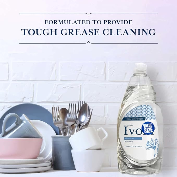 Ivory Grease Cutting Dish Soap, Classic Scent, Gentle on Hands, 24 Fl Oz bundled with Heavy Duty Scotch Brite Sponge