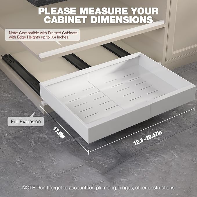 Seinloes 2 Pack Pull Out Cabinet Organizer 18" Deep, Full Extension 3 Slide - Image 2