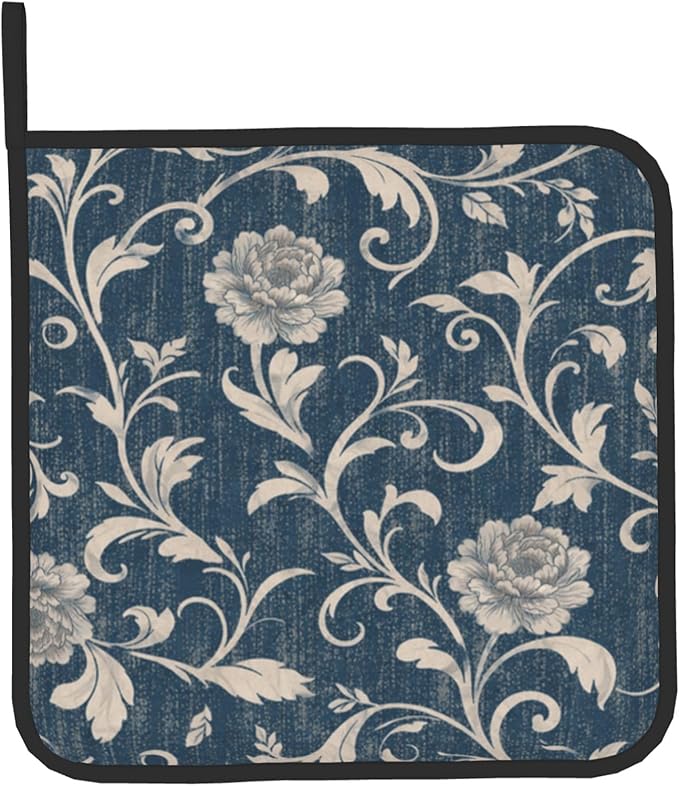 Navy Blue Oven Mitts and Pot Holders Vintage Floral Kitchen Accessories Set of - Image 9
