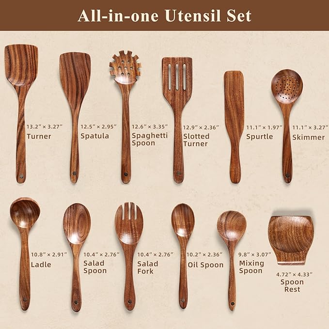 Wooden Spoons for Cooking, Natural Healthy Spatula Set for Pots and Pans - Image 2