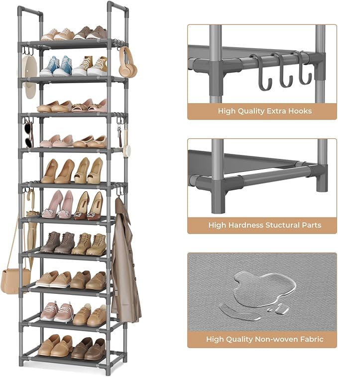 VTRIN 10 Tiers Tall Shoe Rack Holds 20-25 Pairs of Shoes Sturdy Vertical Shoe - Image 4