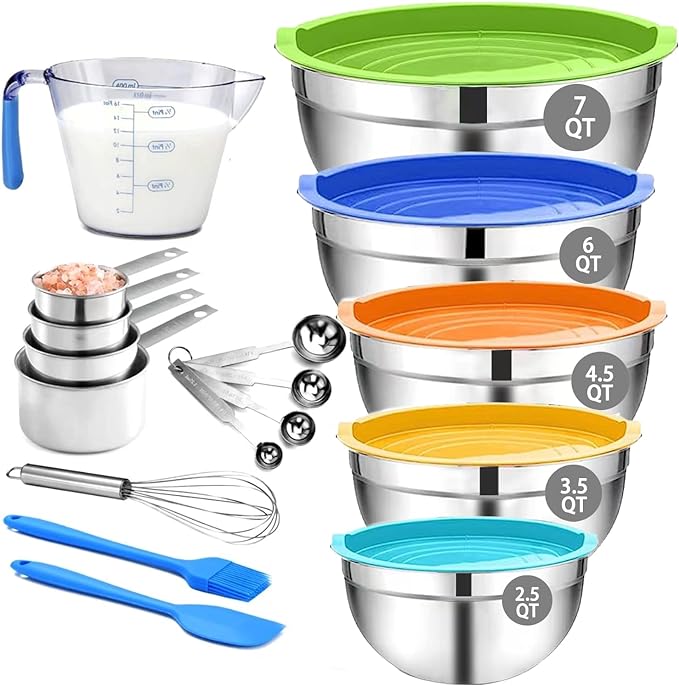 MIKULA Mixing Bowls Set, Large Nesting Bowls 7/6/4.5/3.5/2.5QT, Measuring Cups by MIKULA
