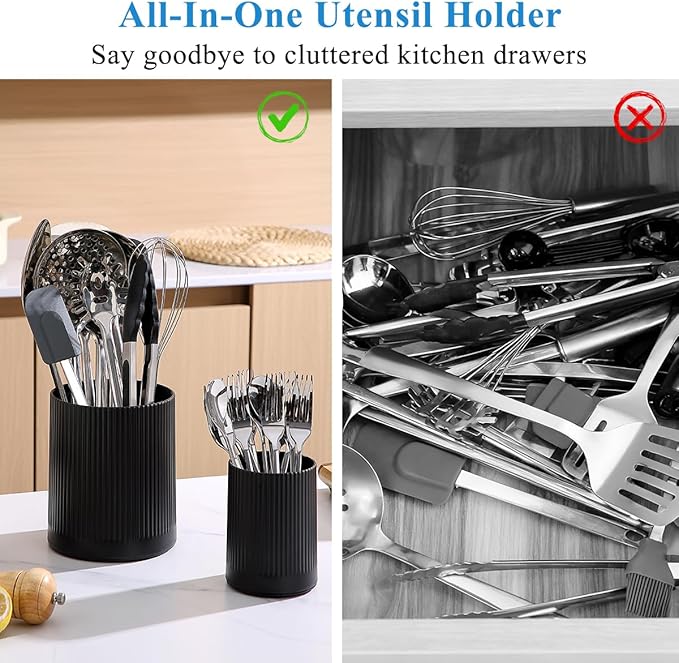 Kyraton Cooking Utensils Holder 2pcs, 360° Rotating Heavy Duty Plastic Kitchen - Image 7