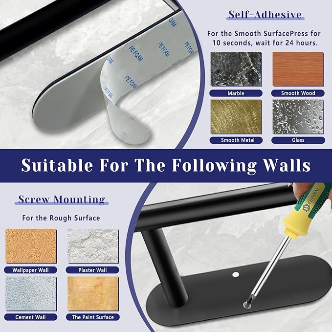 Paper Towel Holder, Self Adhesive or Drilling Paper Towel Holder Under Cabinet - Image 7
