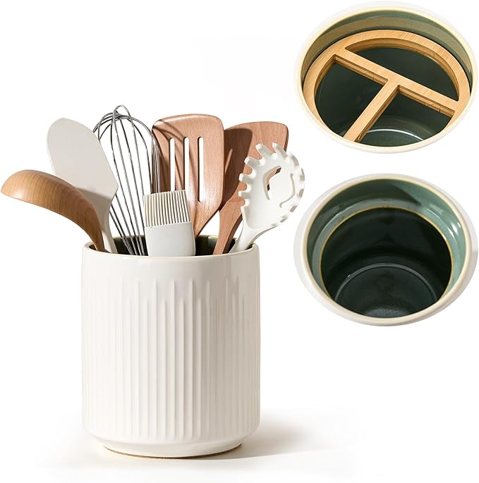 JIEMEI HOME Kitchen Utensil Holder, 7.2" Large Ceramic Stable Utensil Crock by JHJIEMEIHOME