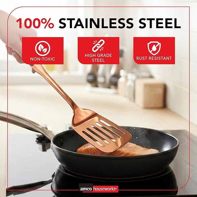 Amco 5-Piece Stainless Steel Cooking Utensil Set, Copper Finish - Image 3