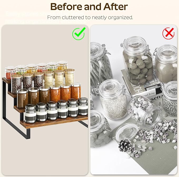YATINEY Spice Rack, 4 Tier Wooden Display Riser Stand, Kitchen Storage Organizer - Image 4