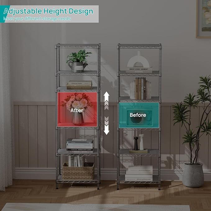 SINGAYE 6 Tier Shelf Wire Shelving Adjustable Storage Shelves Rack Standing - Image 7