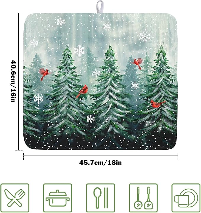 Welcome Winter Pines Tree Dish Drying Mat, Winter Snowflake Dish Drying Mat - Image 2