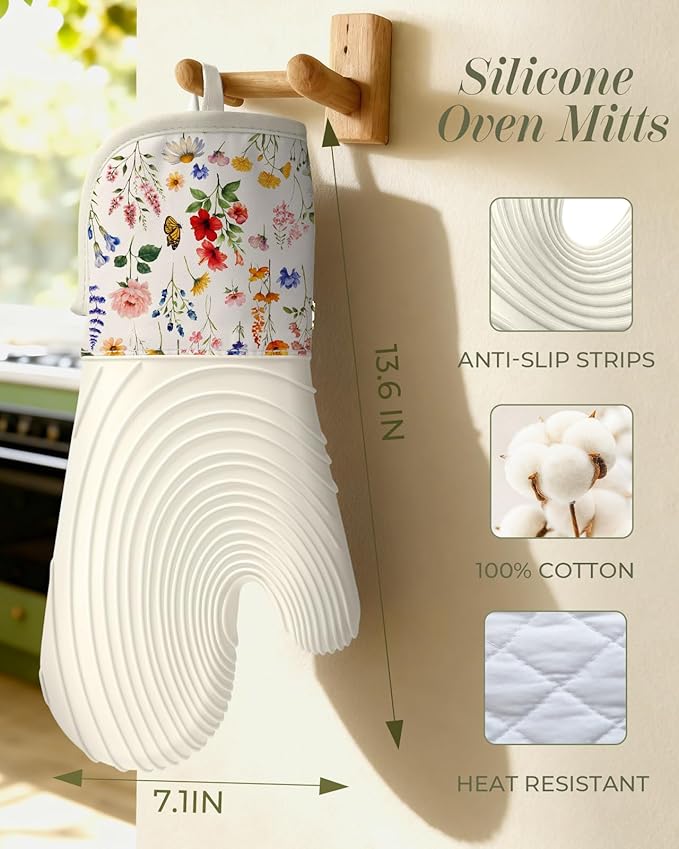Slohif Long Silicone Oven Mitts Heat Resistant - Image 2