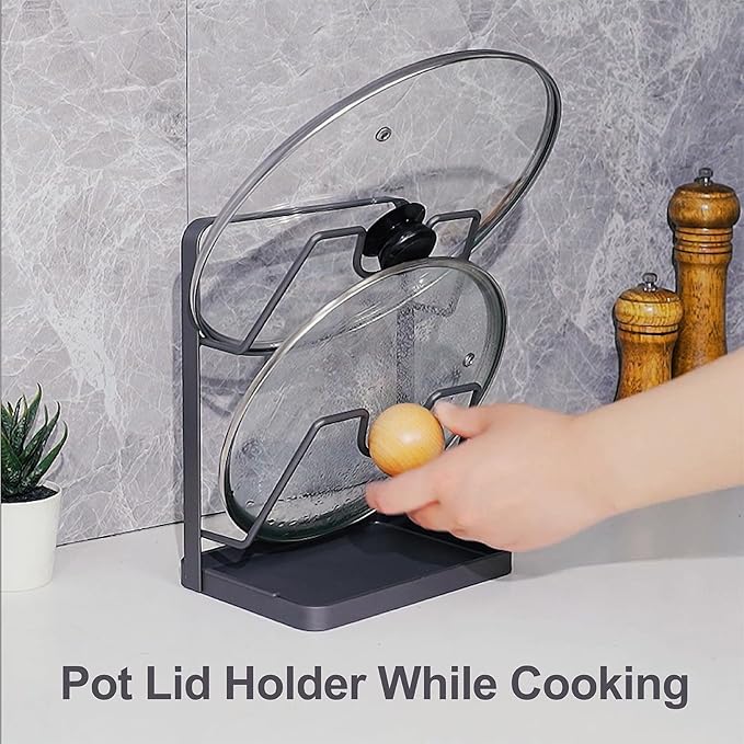 Pot Lid Holder While Cooking, Kitchen Pot Lid Storage Rack - Image 2