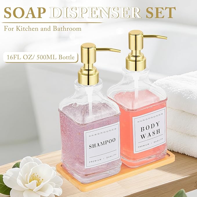 Glass Soap Dispenser with Pump, Countertop Soap and Lotion Dispenser Set of 2 - Image 2