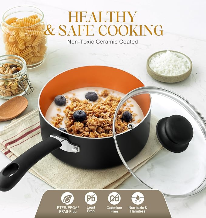 MICHELANGELO Ceramic Saucepan Set 1.5QT & 2QT & 3QT Nonstick Sauce Pans - Image 4