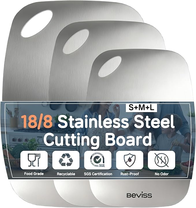 Non-Toxic Cutting Board Set of 3, 304 Stainless Steel Cutting Board Double Sided by HOME