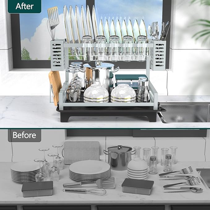 B-Land Dish Drying Rack, 2 Tier Dish Racks - Image 5