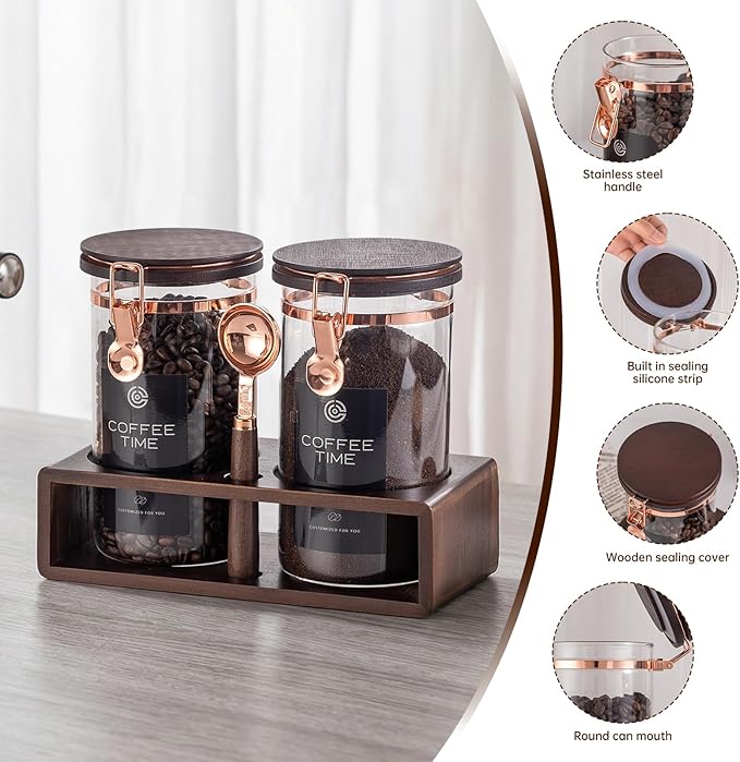 Glass Coffee & Sugar Canister Set, 2×45OZ Airtight Glass Storage Jars - Image 3