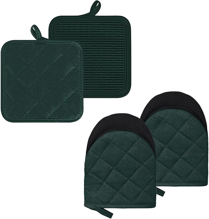 Oven Mitts and Pot Holders Set, Heat Resistant Silicone Kitchen Mini Oven by GOLDMEET