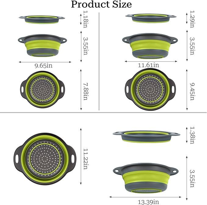Collapsible Colander 3-Pack Set Space-Saving Foldable Kitchen Strainer - Image 2
