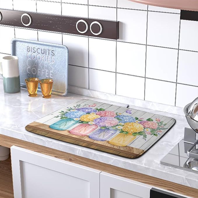 Hydrangea Dish Drying Mat for Kitchen Counter Spring Summer Floral Vases dish - Image 5