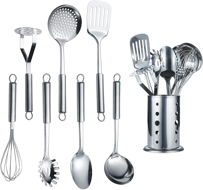 Berglander Cooking Utensil Set 8 Piece, Stainless Steel Kitchen Tool Set by Berglander