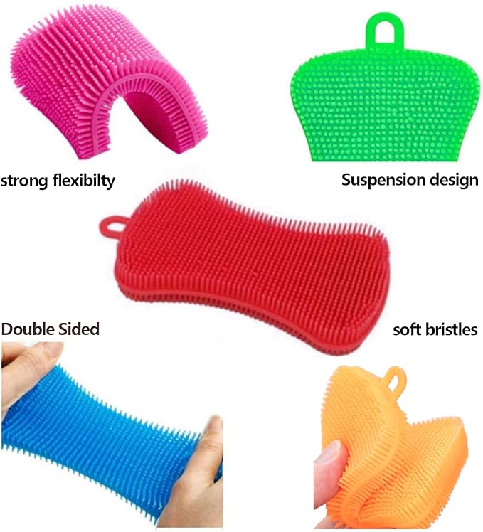 Silicone Sponge Dish Washing Kitchen Scrubber, 6 Pack Reusable Dish Washing - Image 3