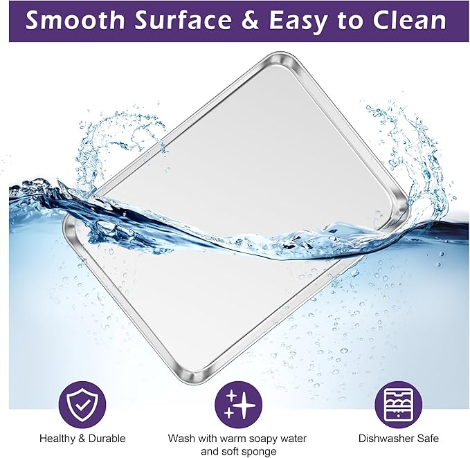 TeamFar Toaster Oven Pan Set of 2, Stainless Steel Toaster Oven Baking Tray - Image 5