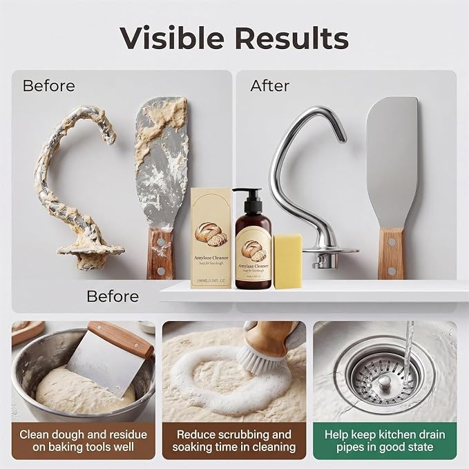 Dough Dissolve Soap For Sourdough, Fast-Acting Dough Cleaning Solution, Sourdough & Baking Mess - Enzyme Powered Formula Breaks Down Stuck-On Dough (1)