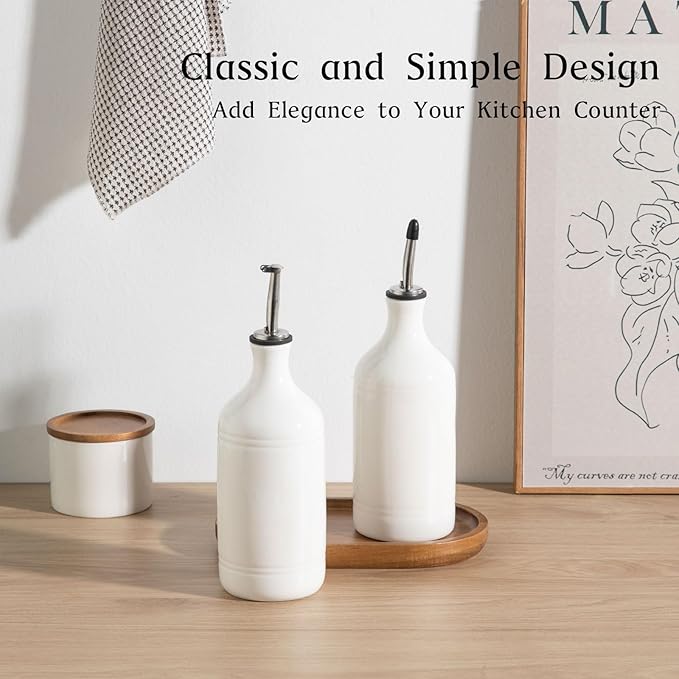 Sweejar Ceramic Olive Oil Dispenser Bottle Set, Opaque Oil Cruet Protects to - Image 2