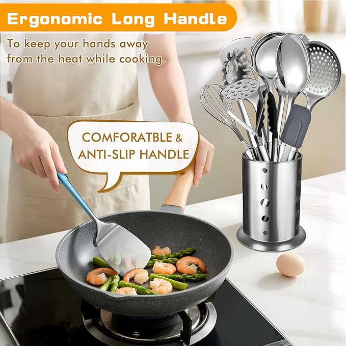 12 Pcs Stainless Steel Cooking Utensils Set, Metal Kitchen Tools Include - Image 4